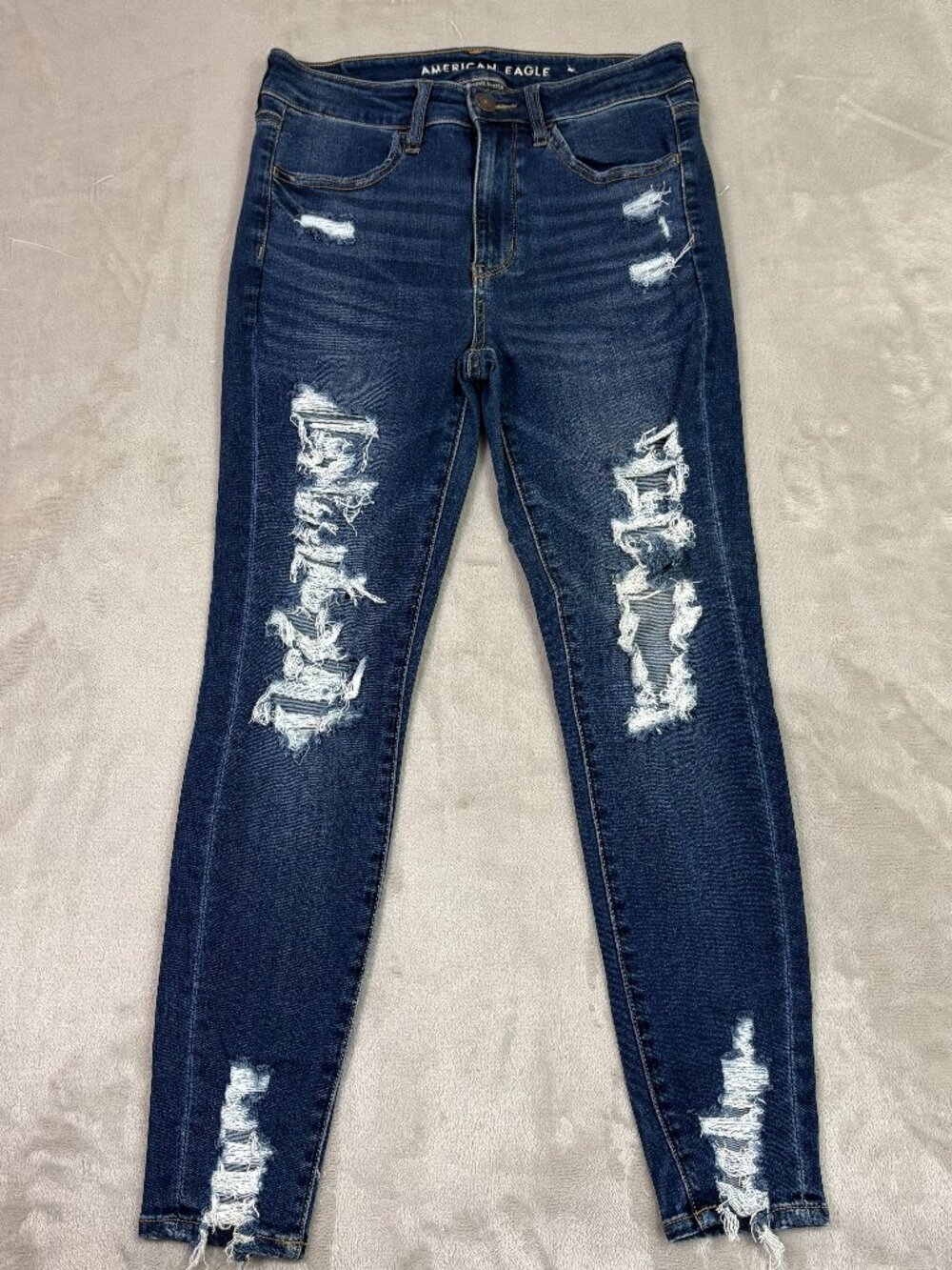 American Eagle Jeans Womens 6 Short Dark Wash High Rise Jegging Stretch Distress
